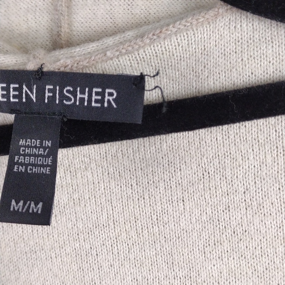 Eileen Fisher Wool Blend Natural Marbled Shawl Collar Long Open Front Cardigan - Picture 6 of 14